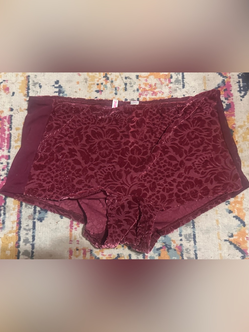 Victoria's Secret PINK red velvet floral high-waisted underwear with embossed fl